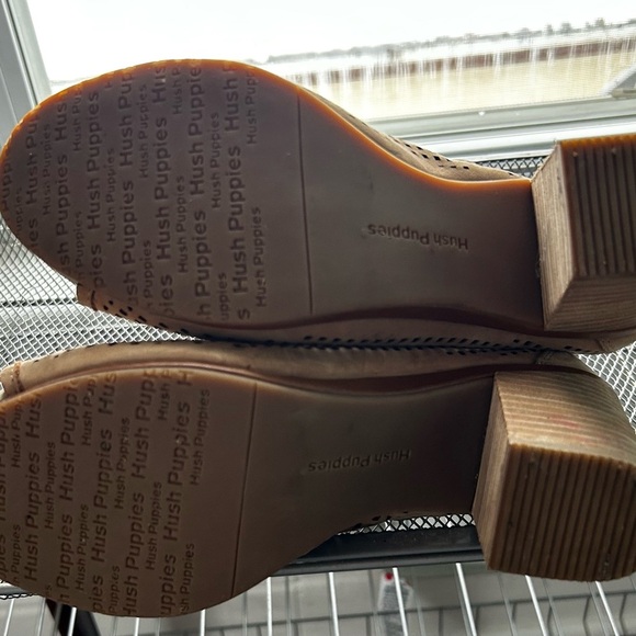 HUSH PUPPIES SIZE 8 Tan 3” heel Reyna Mariska open toe ankle, boots, leather - Picture 9 of 10